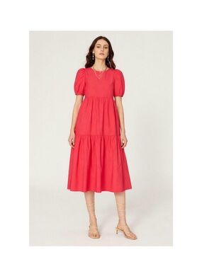 Peter Som Puff-Sleeve Tiered Midi Dress